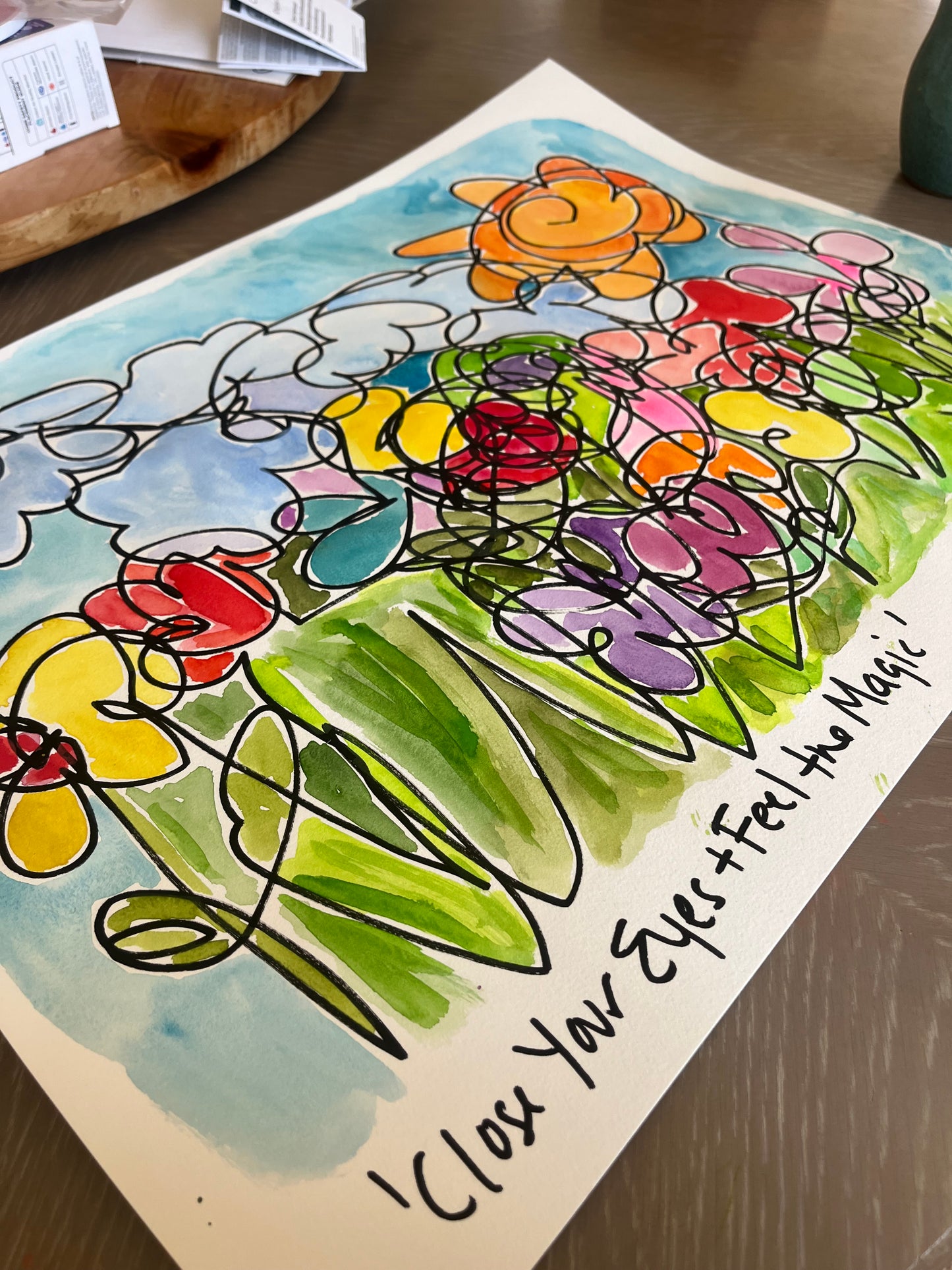 “Close Your Eyes and Feel the Magic” Original one line Blind drawing on paper