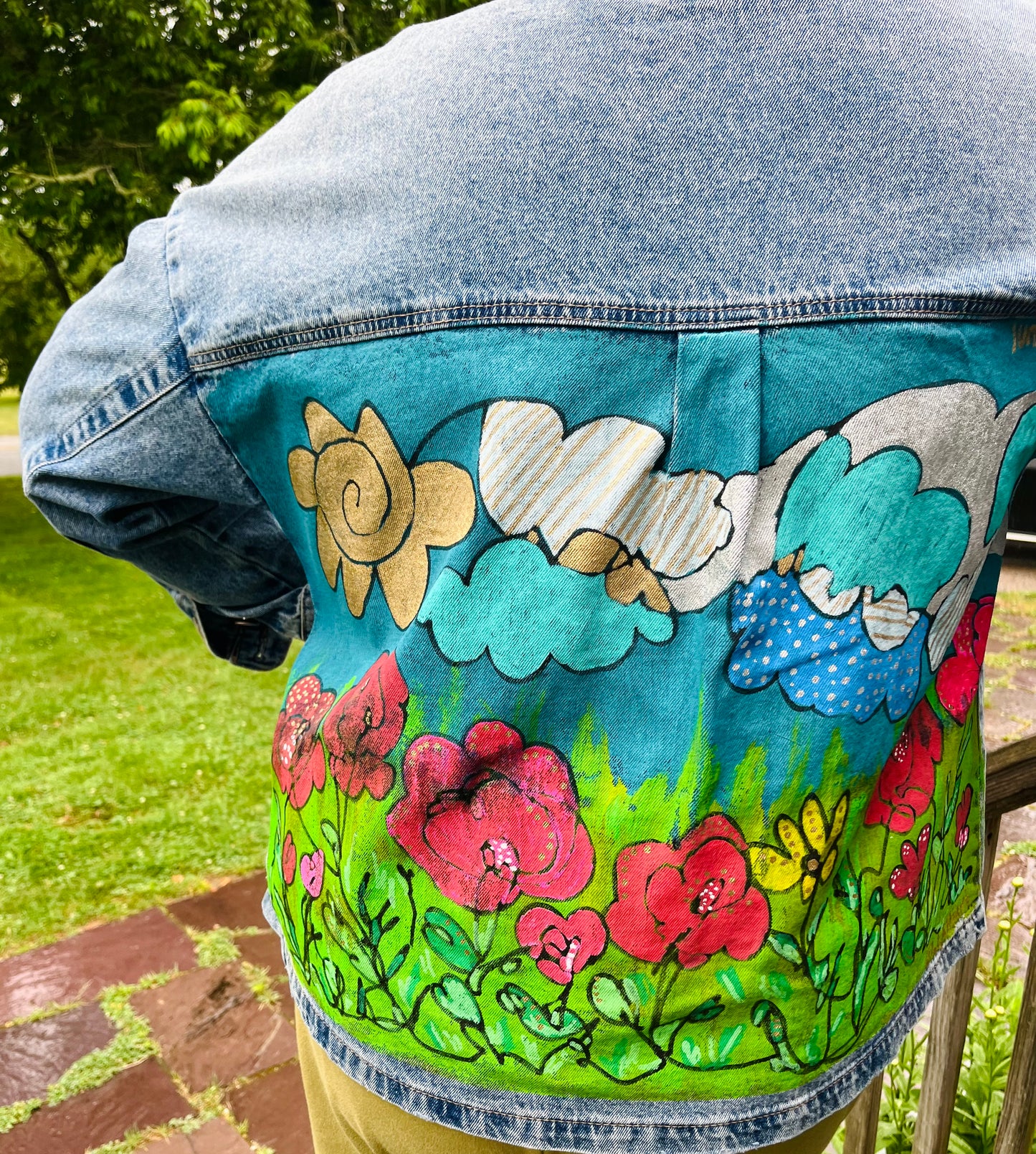 Custom Denim Jacket One Line Landscape one of a kind.