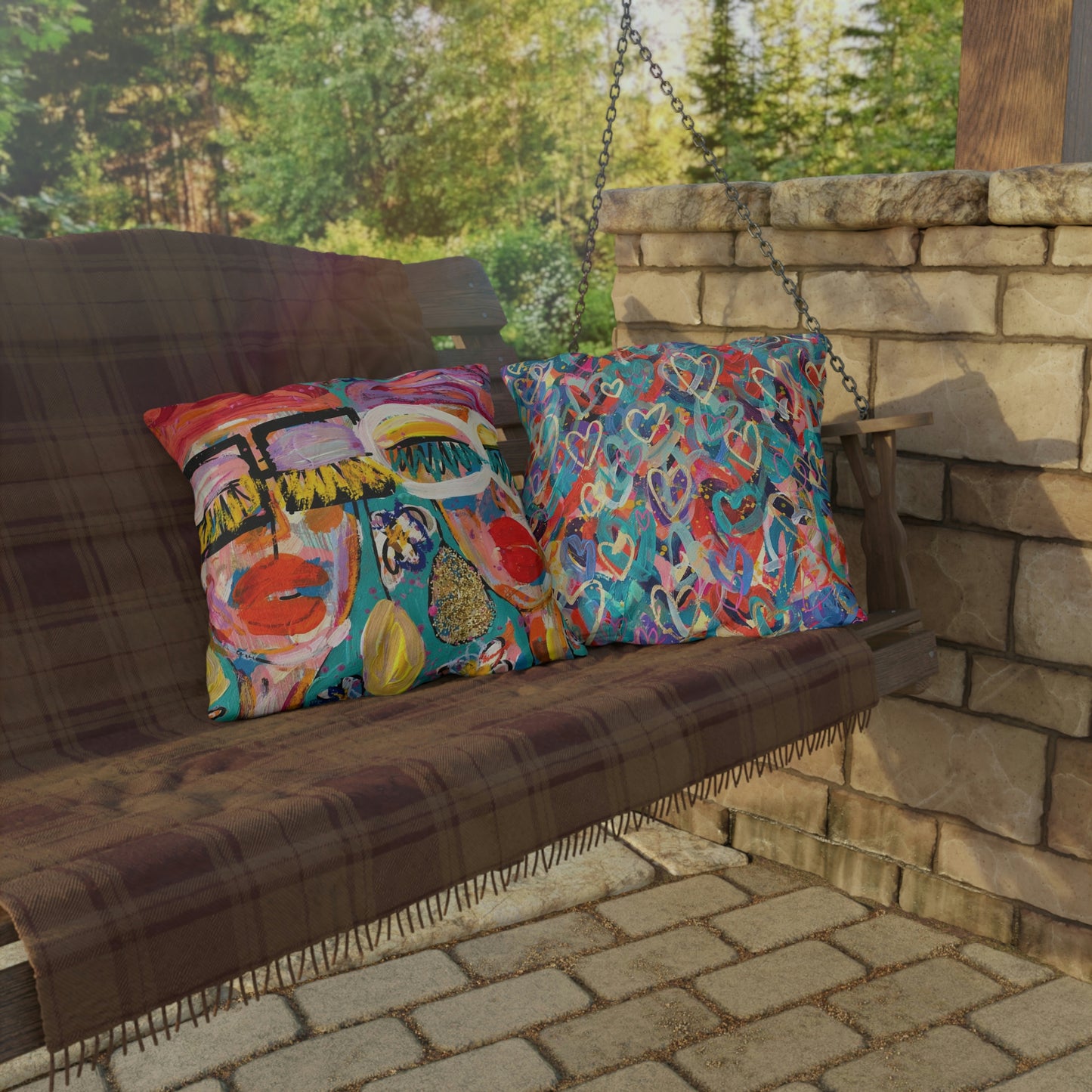 "May Flowers" Original Girl Talk + Heart Art Outdoor Pillows