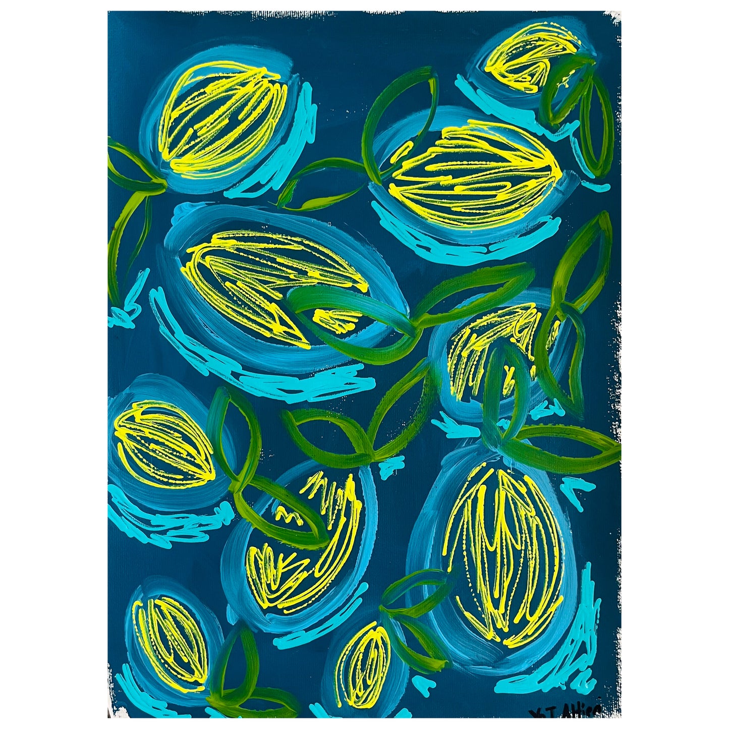 “Blue” acrylic on paper original painting