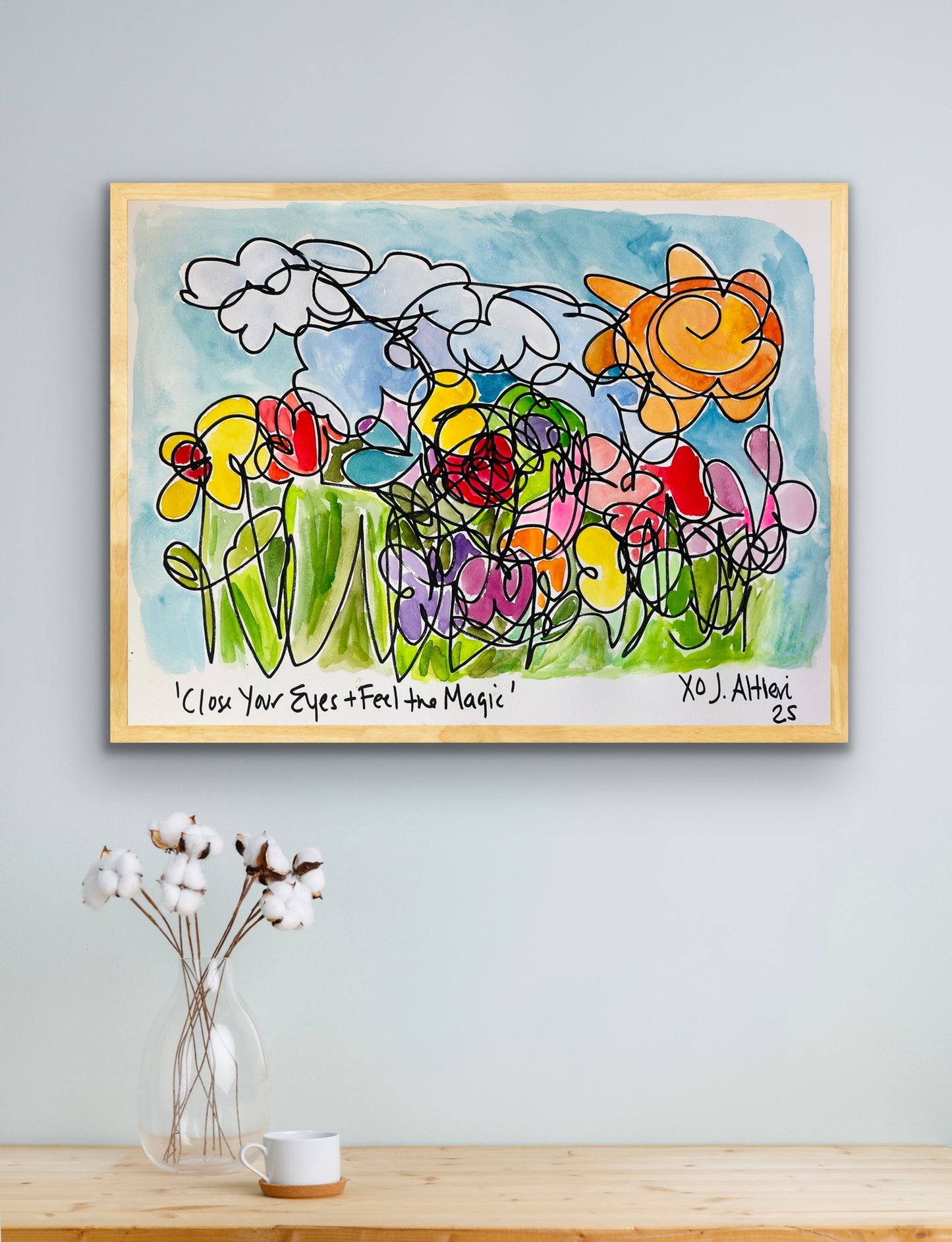 “Close Your Eyes and Feel the Magic” Original one line Blind drawing on paper