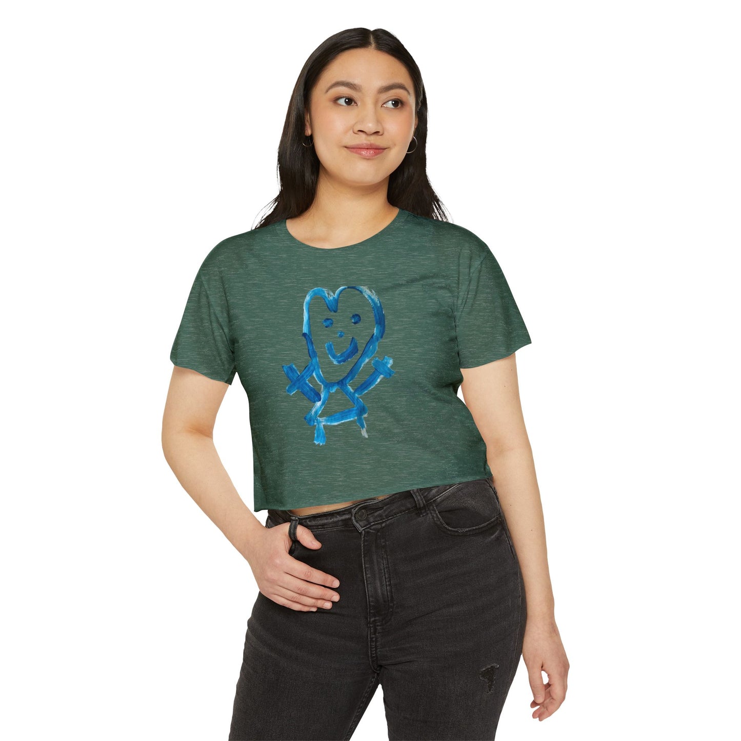 Crop Top Smiley Art Tee for Women - Shep's Famous Design