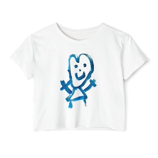 Crop Top Smiley Art Tee for Women - Shep's Famous Design