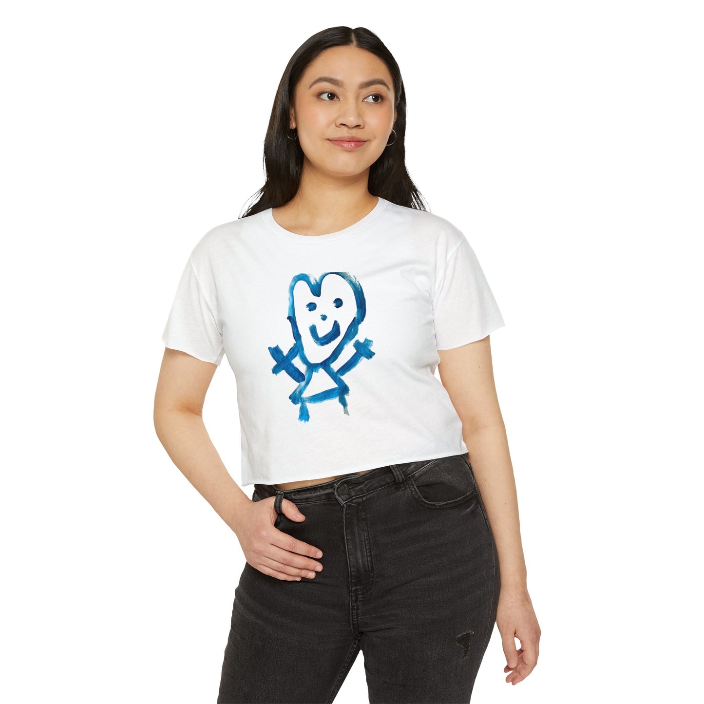 Crop Top Smiley Art Tee for Women - Shep's Famous Design