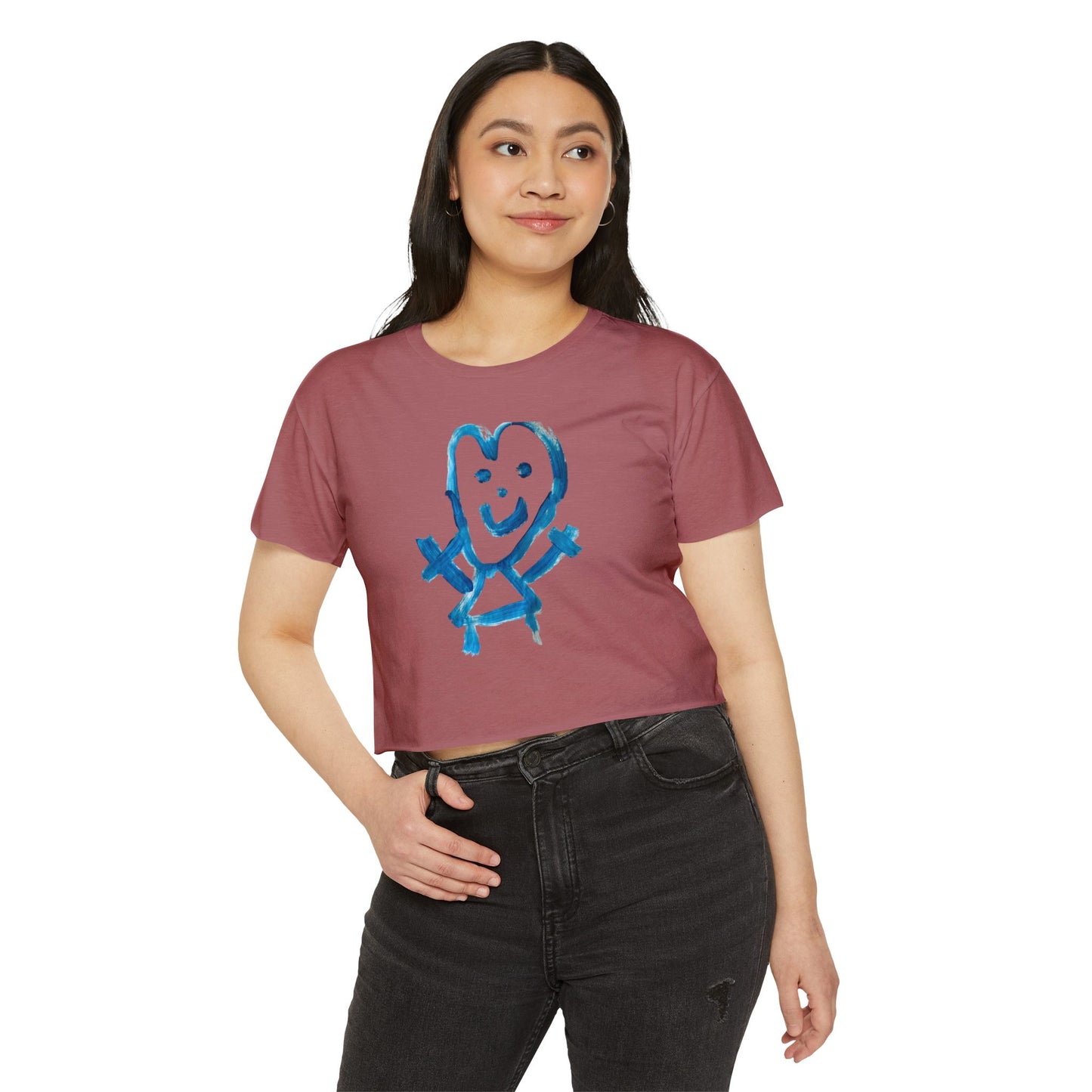 Crop Top Smiley Art Tee for Women - Shep's Famous Design