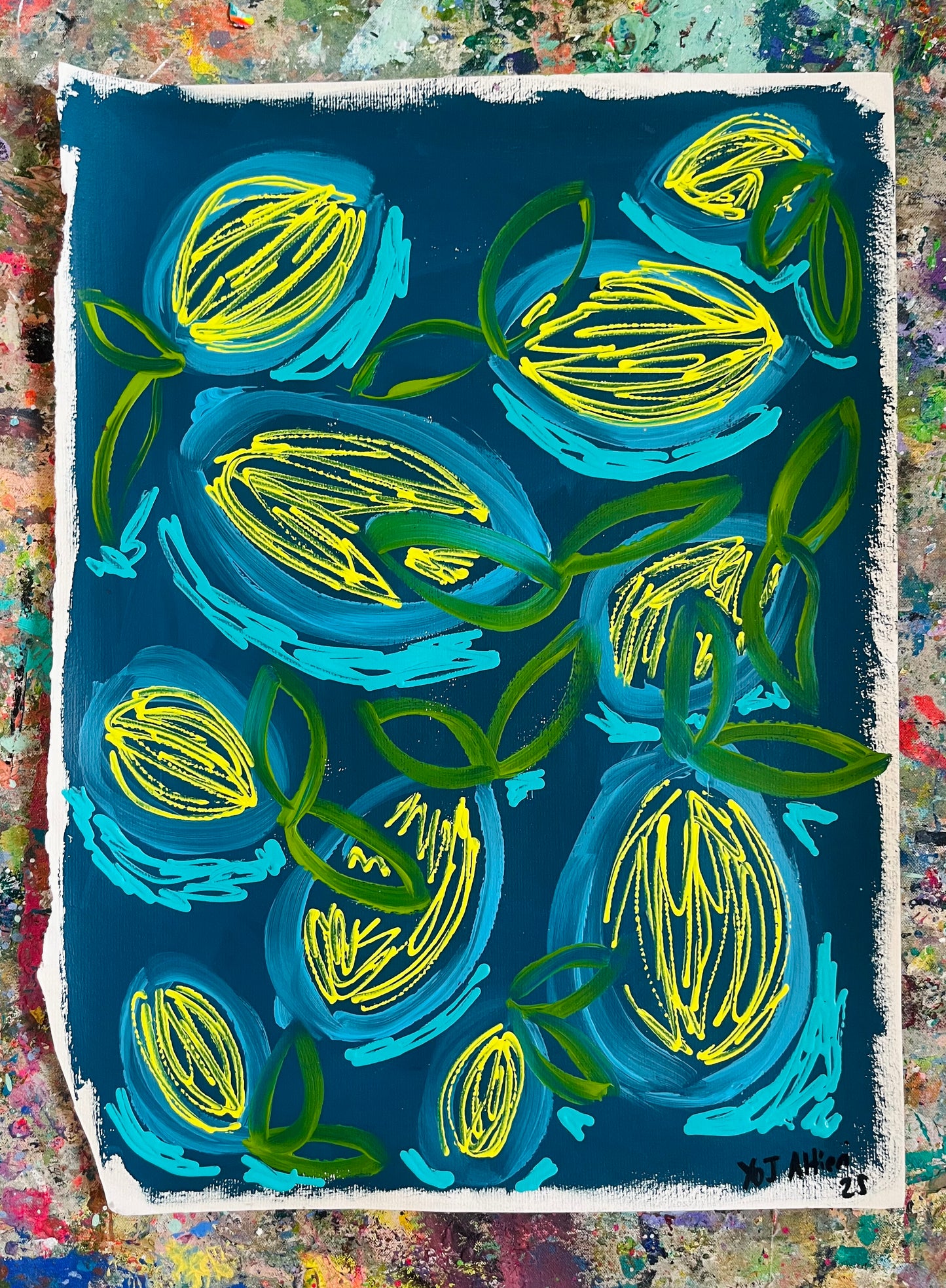 “Blue” acrylic on paper original painting