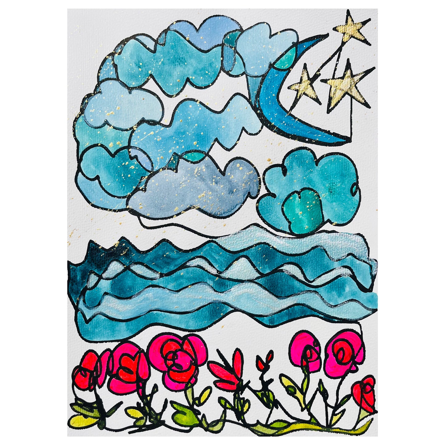 “Dancing Under the Moon” watercolor on paper