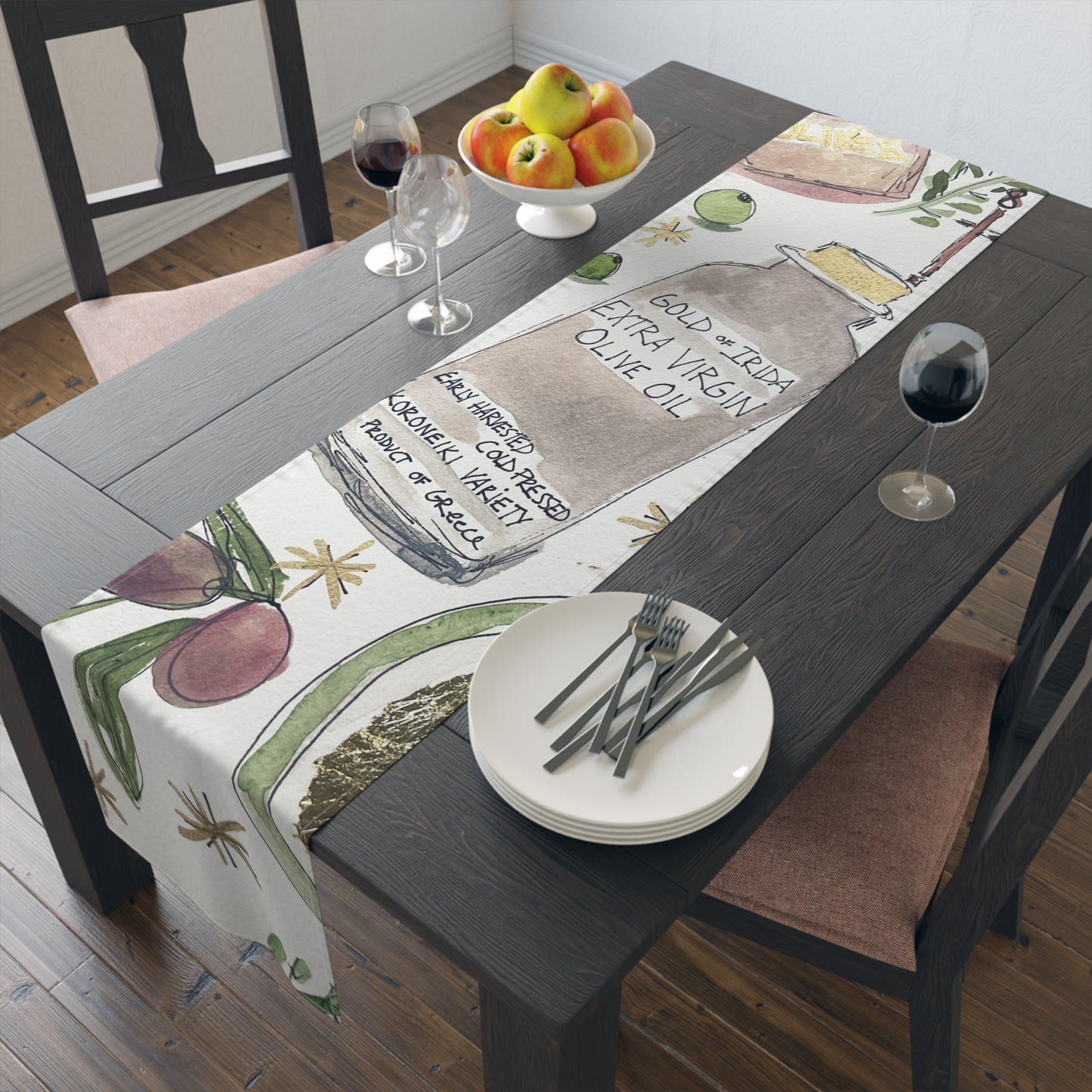 "Gold of Irida" Table Runner - Greek Olive Oil Inspired Original Painting by Jaclyn Altieri