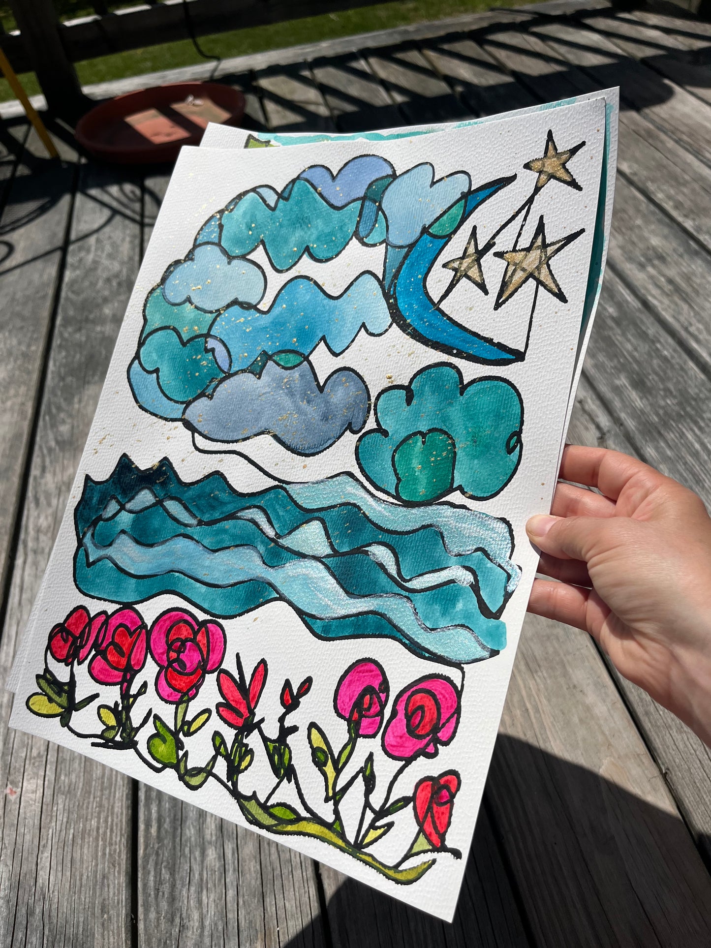 “Dancing Under the Moon” watercolor on paper