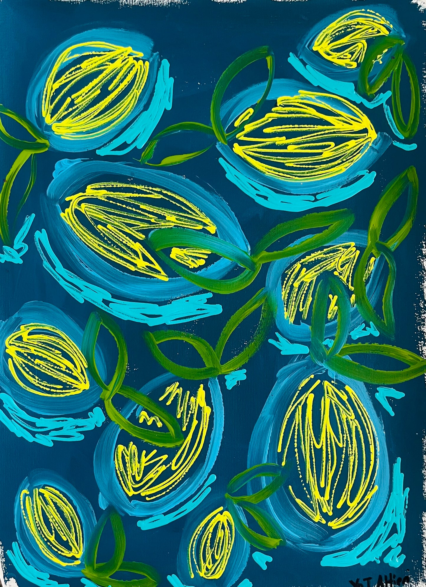 “Blue” acrylic on paper original painting