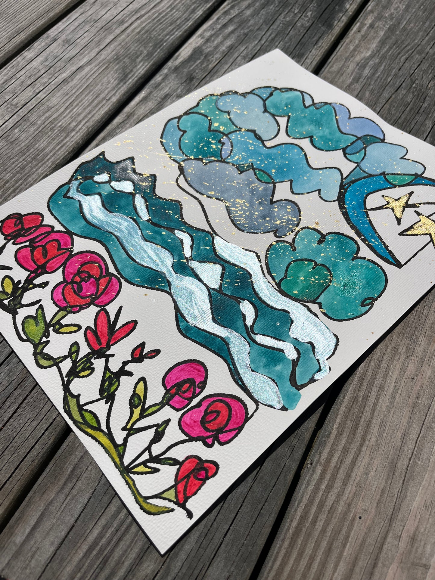 “Dancing Under the Moon” watercolor on paper