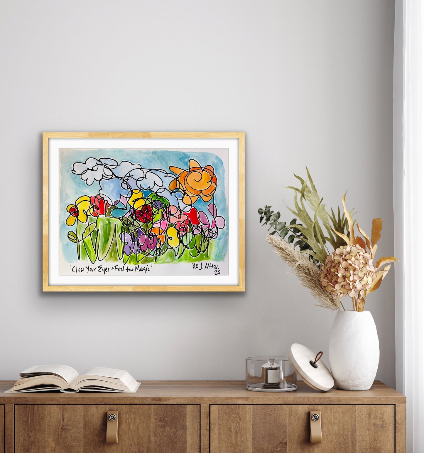 “Close Your Eyes and Feel the Magic” Original one line Blind drawing on paper