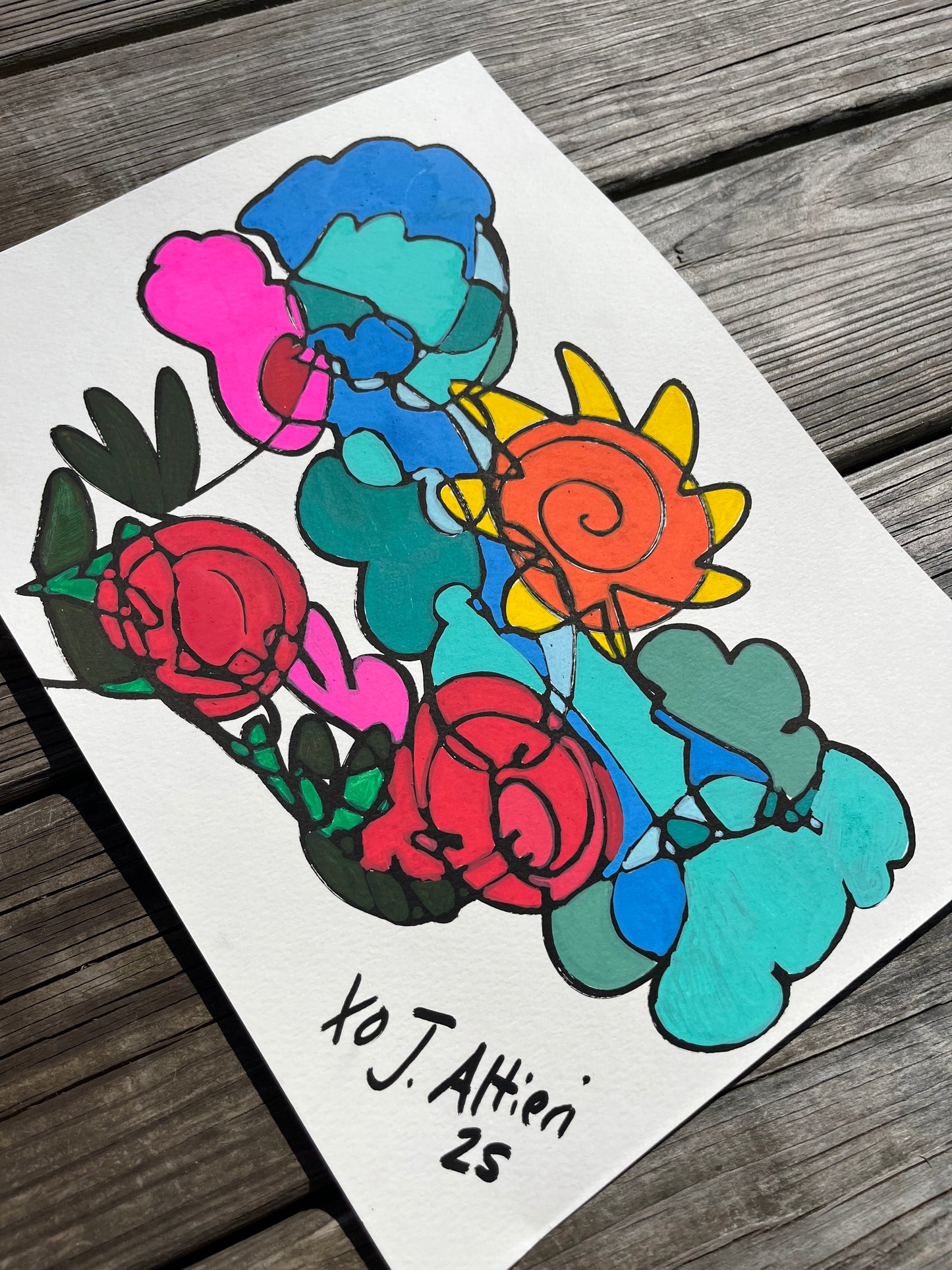 “Summer Skies” One Line Blind Drawing original