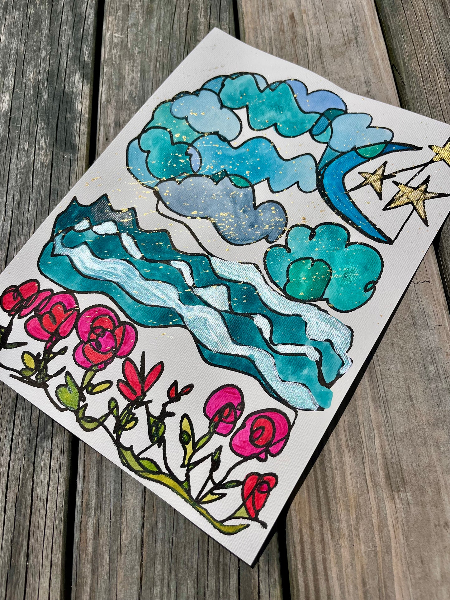 “Dancing Under the Moon” watercolor on paper