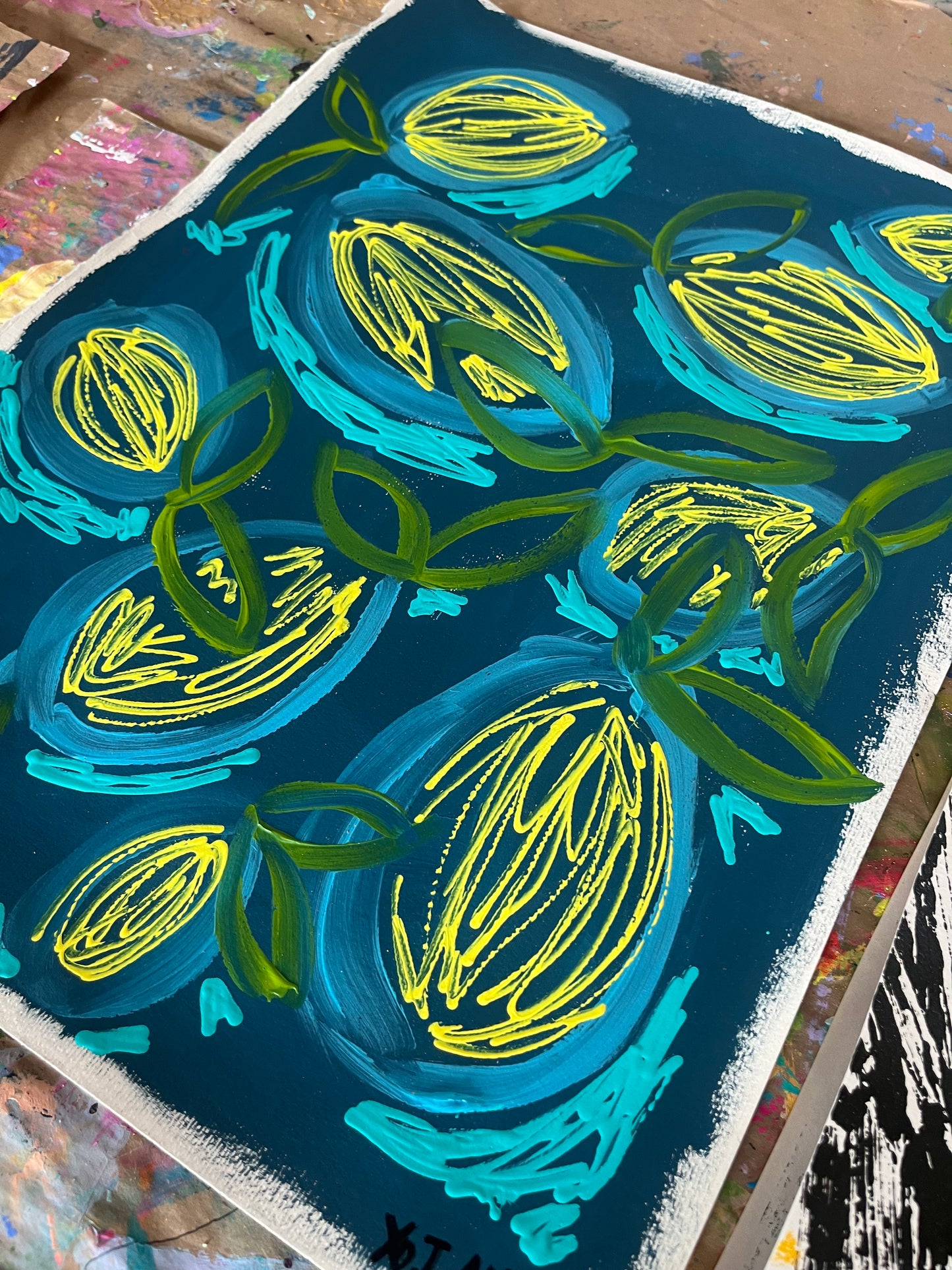 “Blue” acrylic on paper original painting