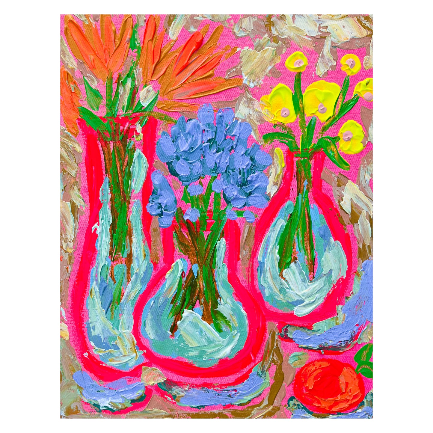“Three Pink Vases” Original Painting on Gallery Wrapped Canvas
