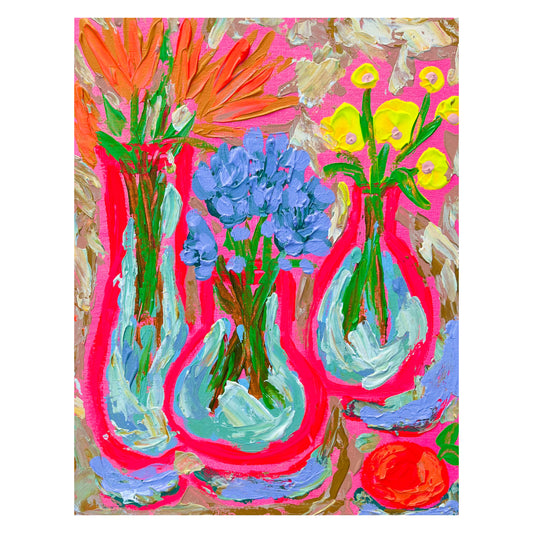 “Three Pink Vases” Original Painting on Gallery Wrapped Canvas