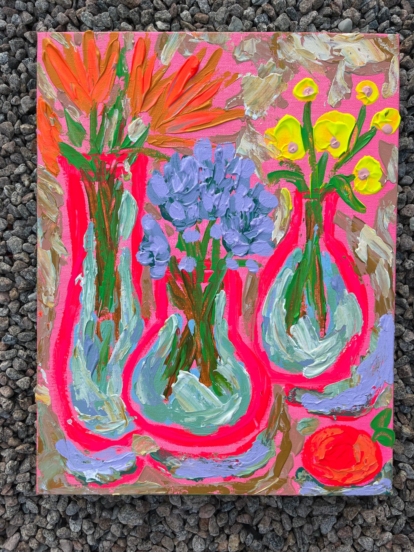 “Three Pink Vases” Original Painting on Gallery Wrapped Canvas