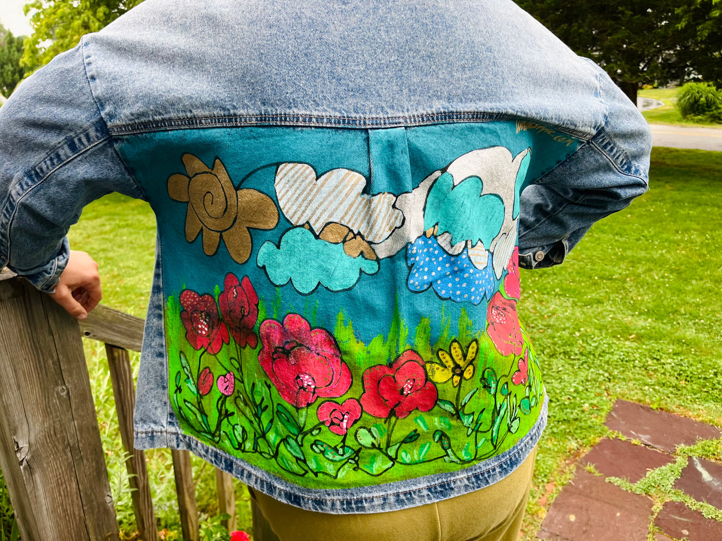 Custom Denim Jacket One Line Landscape one of a kind.