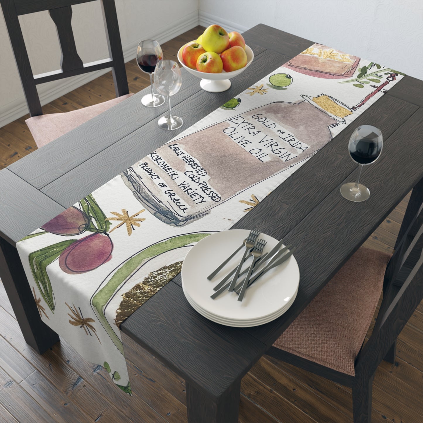"Gold of Irida" Table Runner - Greek Olive Oil Inspired Original Painting by Jaclyn Altieri