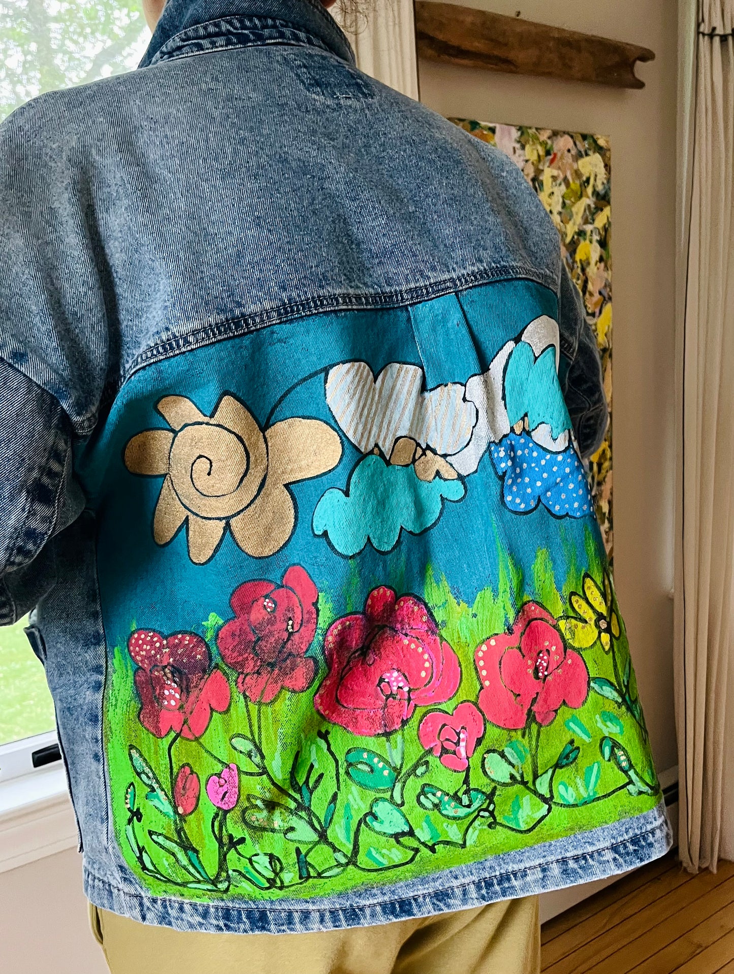 Custom Denim Jacket One Line Landscape one of a kind.
