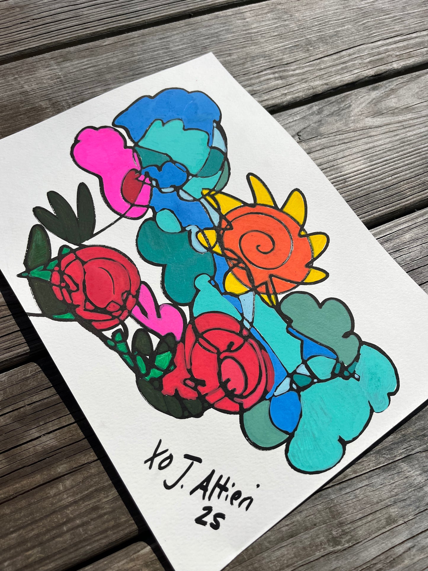 “Summer Skies” One Line Blind Drawing original