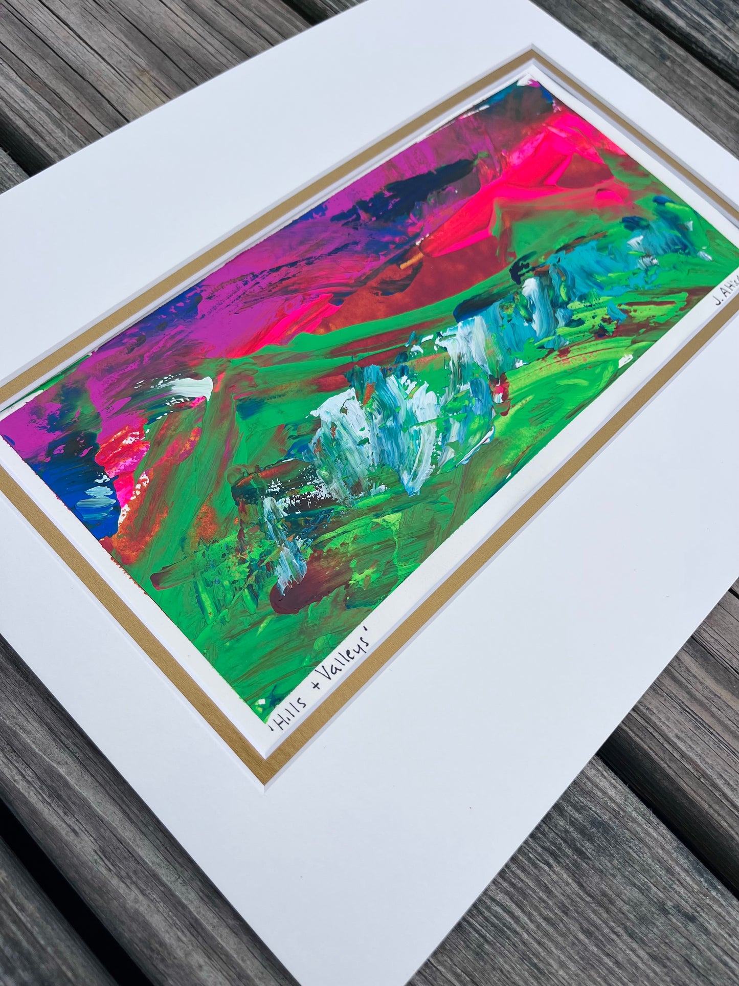“Hills and Valleys” original painting on paper matted and ready for frame