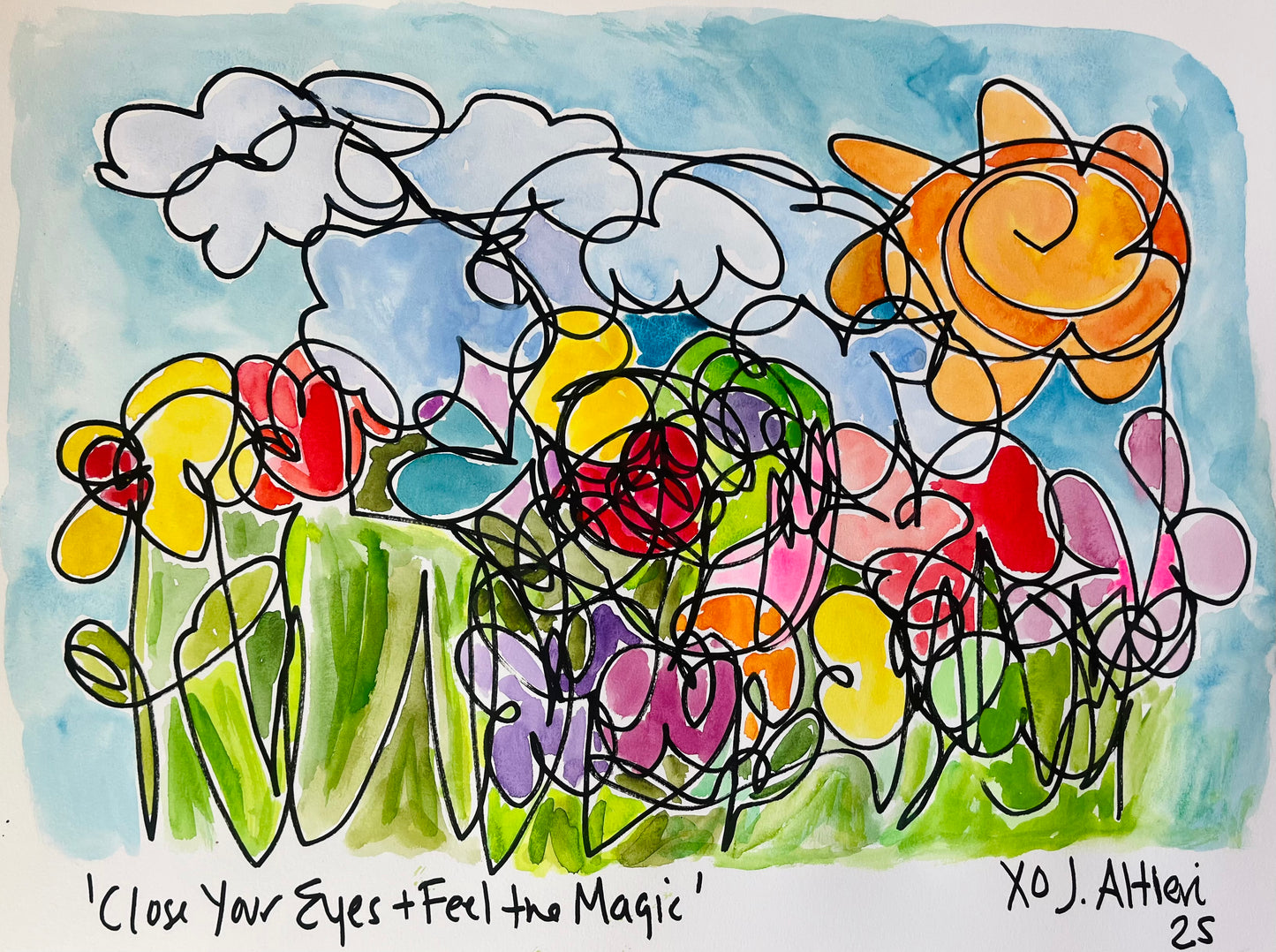 “Close Your Eyes and Feel the Magic” Original one line Blind drawing on paper