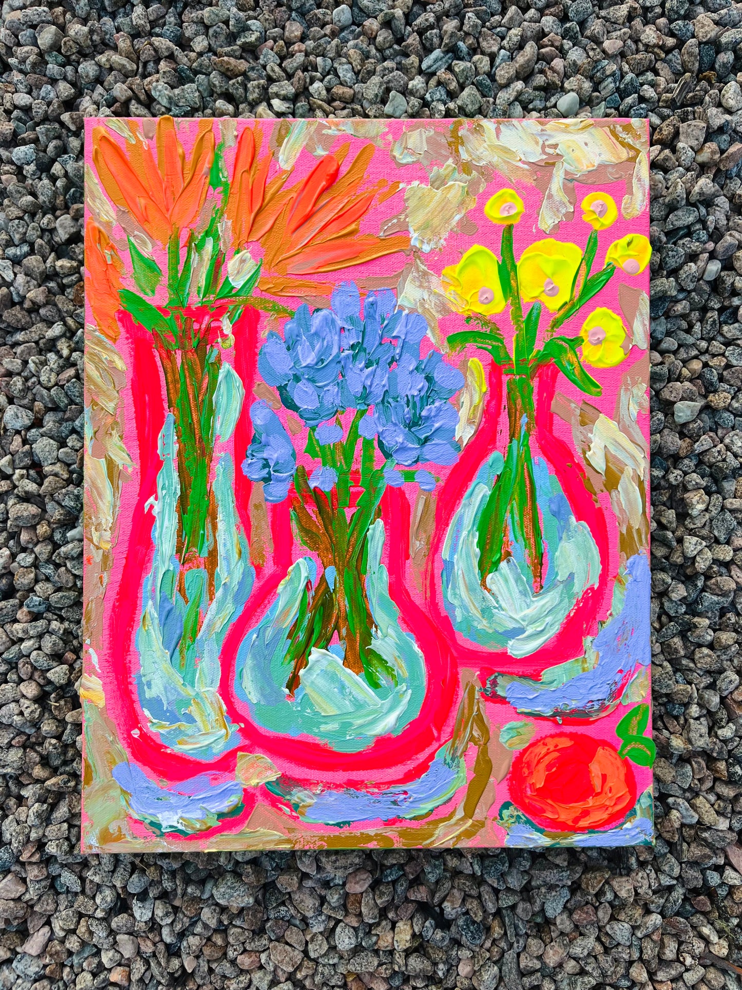 “Three Pink Vases” Original Painting on Gallery Wrapped Canvas