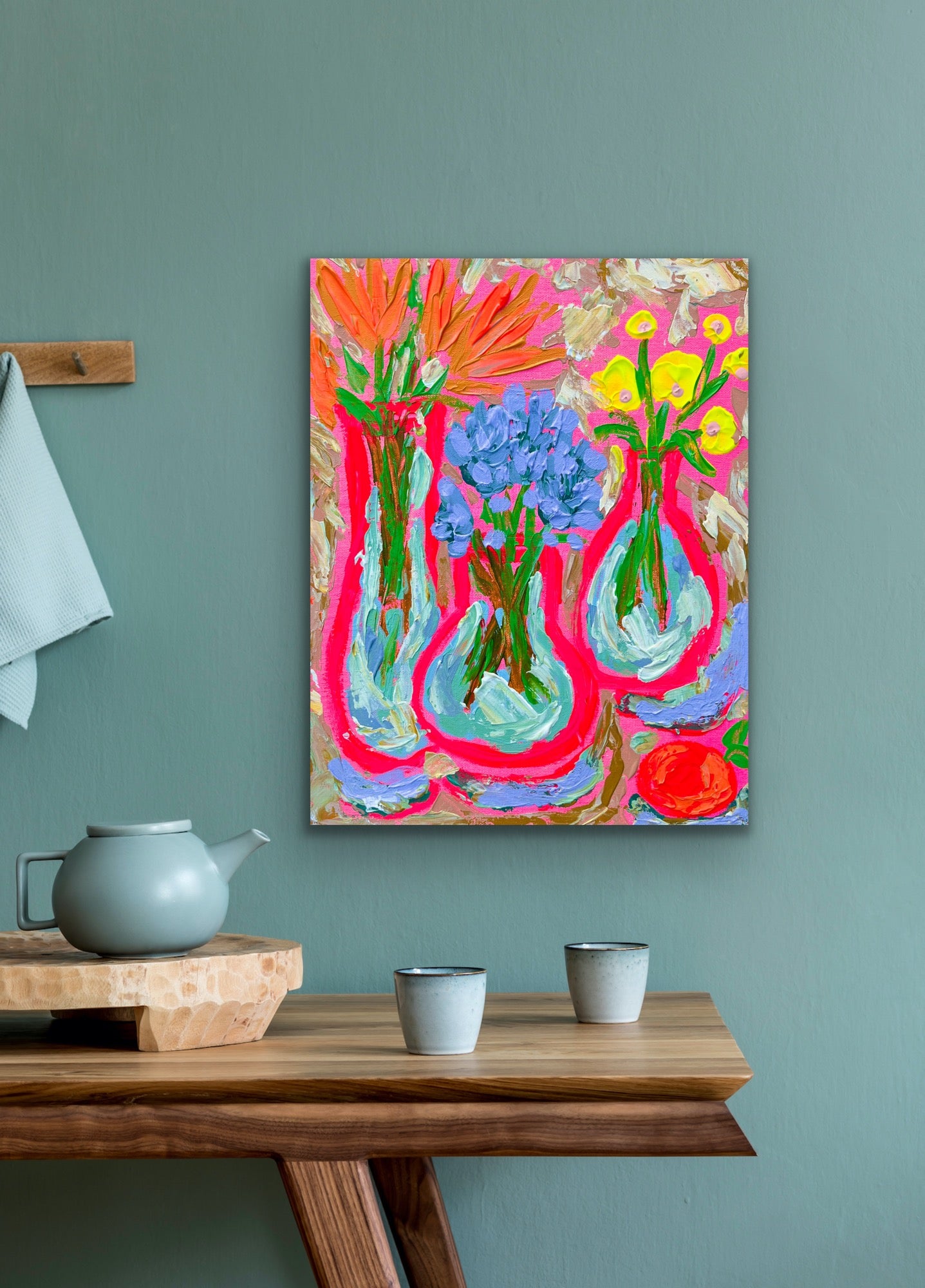 “Three Pink Vases” Original Painting on Gallery Wrapped Canvas