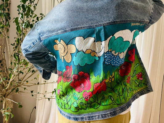 Custom Denim Jacket One Line Landscape one of a kind.