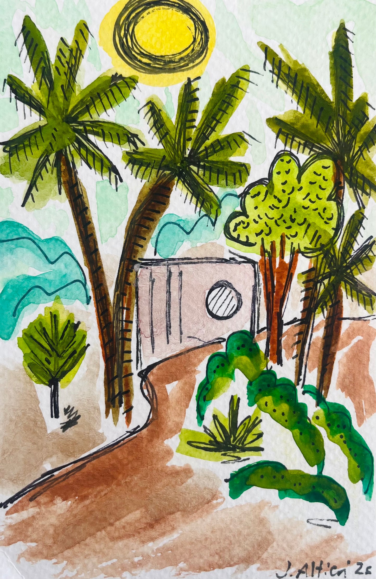 “Palm Royale” mini mini original watercolor on paper