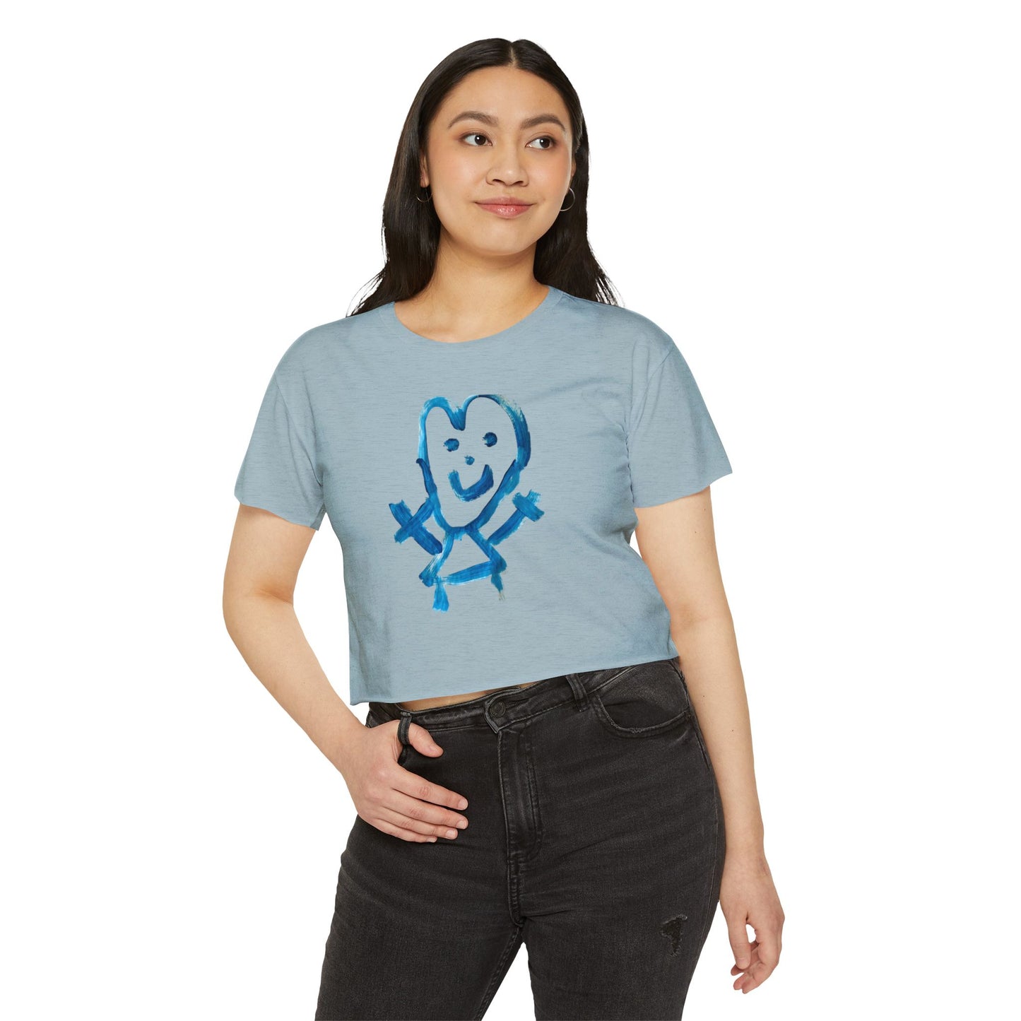 Crop Top Smiley Art Tee for Women - Shep's Famous Design
