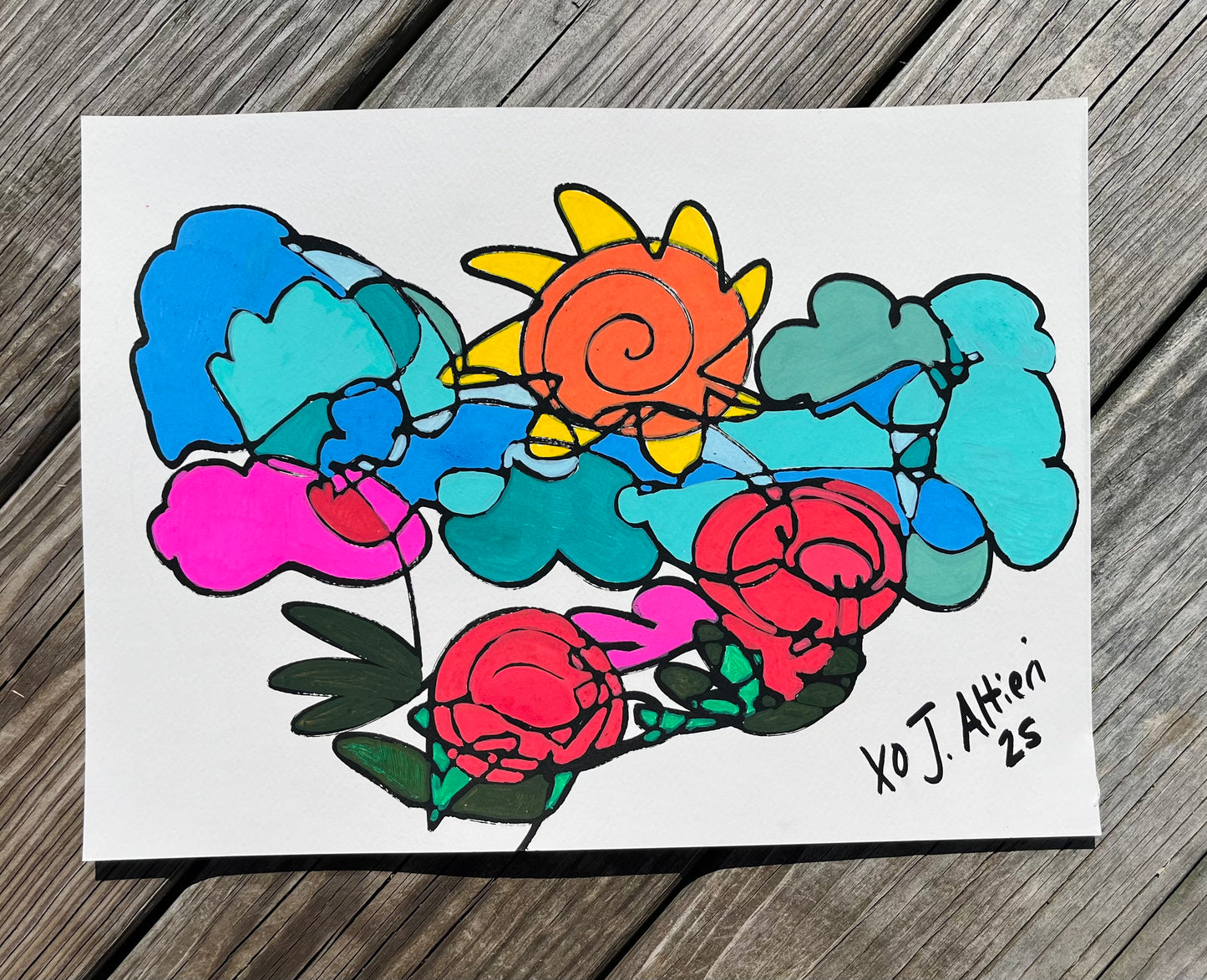 “Summer Skies” One Line Blind Drawing original