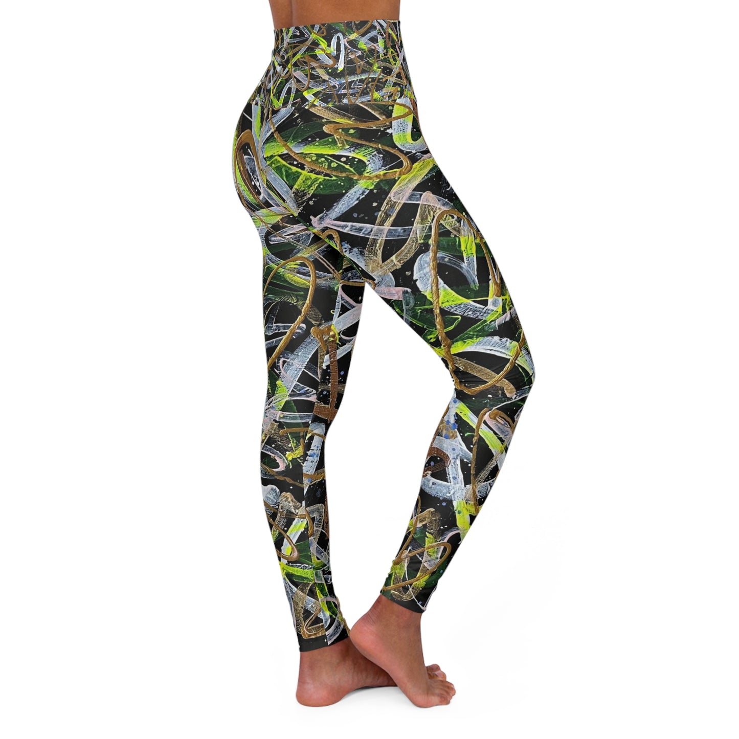 "Electric Mood"High Waisted Yoga Leggings (AOP)