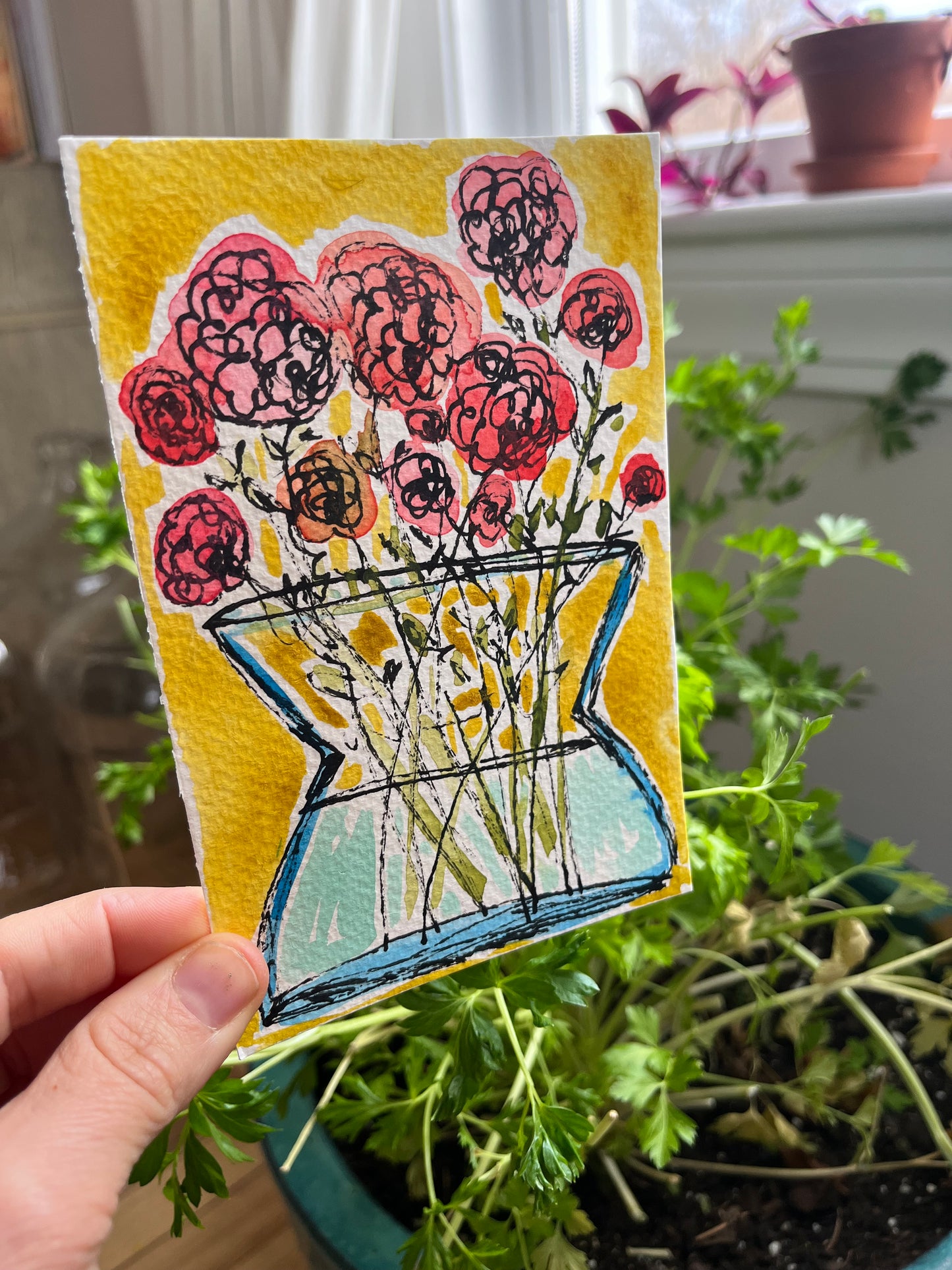 “I Love This Space” mini mini original watercolor on paper