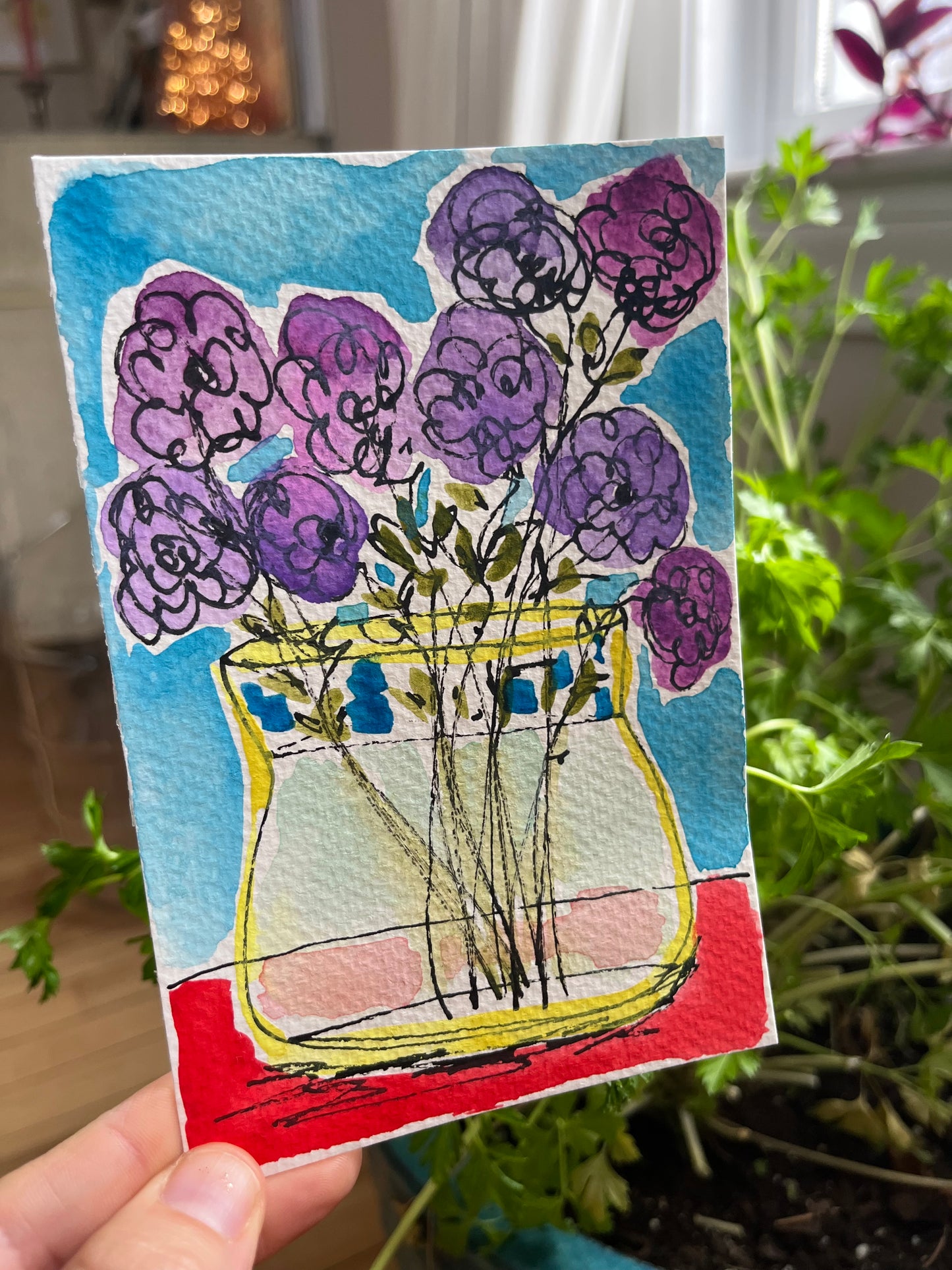 “Grateful” mini mini watercolor on paper