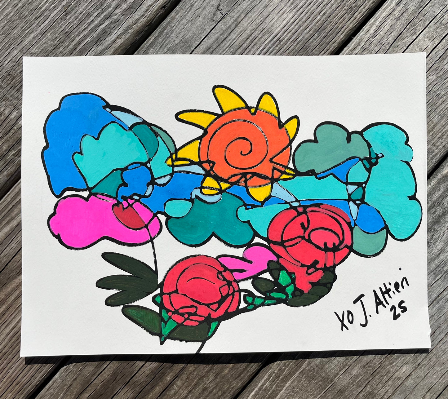 “Summer Skies” One Line Blind Drawing original