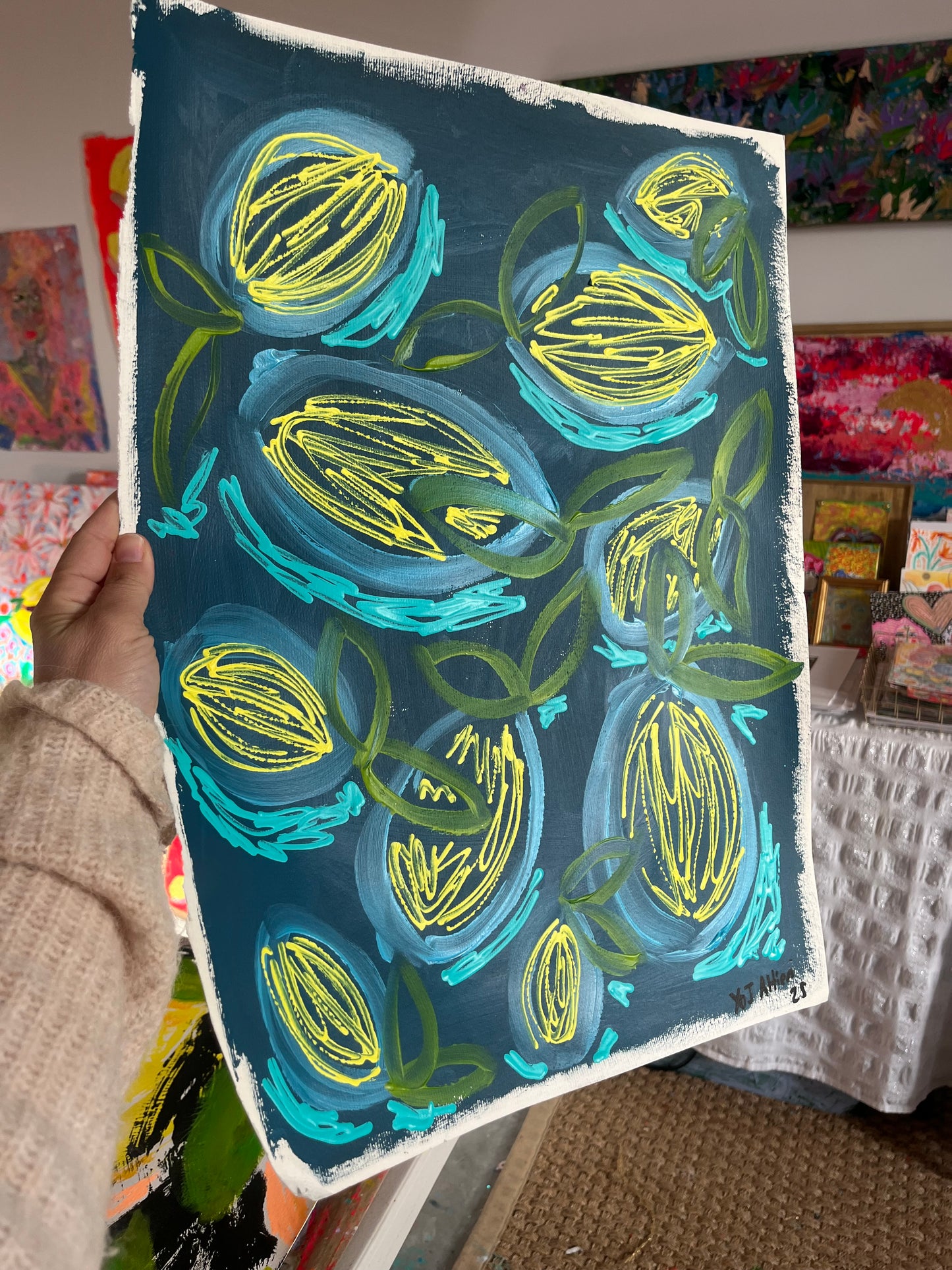 “Blue” acrylic on paper original painting