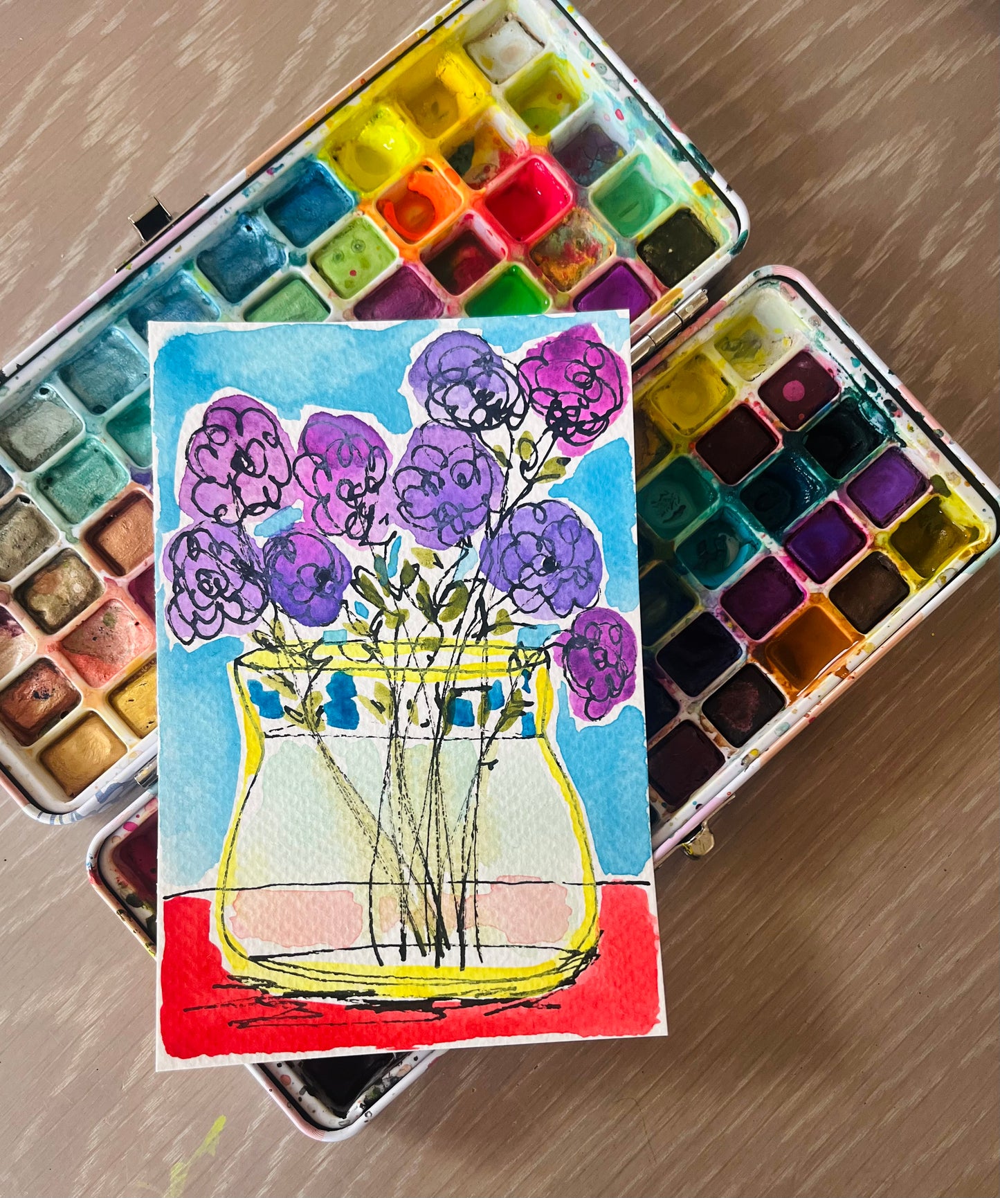 “Grateful” mini mini watercolor on paper