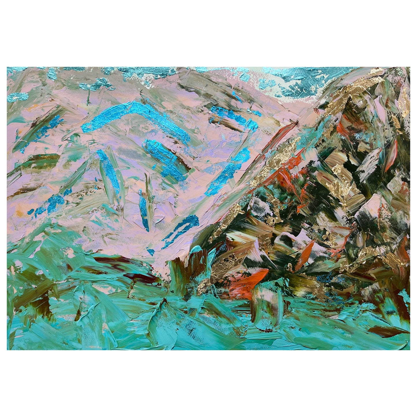 Hakone, Japan Landscape original acrylic gold and silver leaf on paper (unframed)