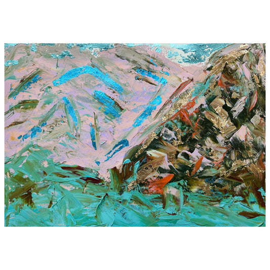 Hakone, Japan Landscape original acrylic gold and silver leaf on paper (unframed)
