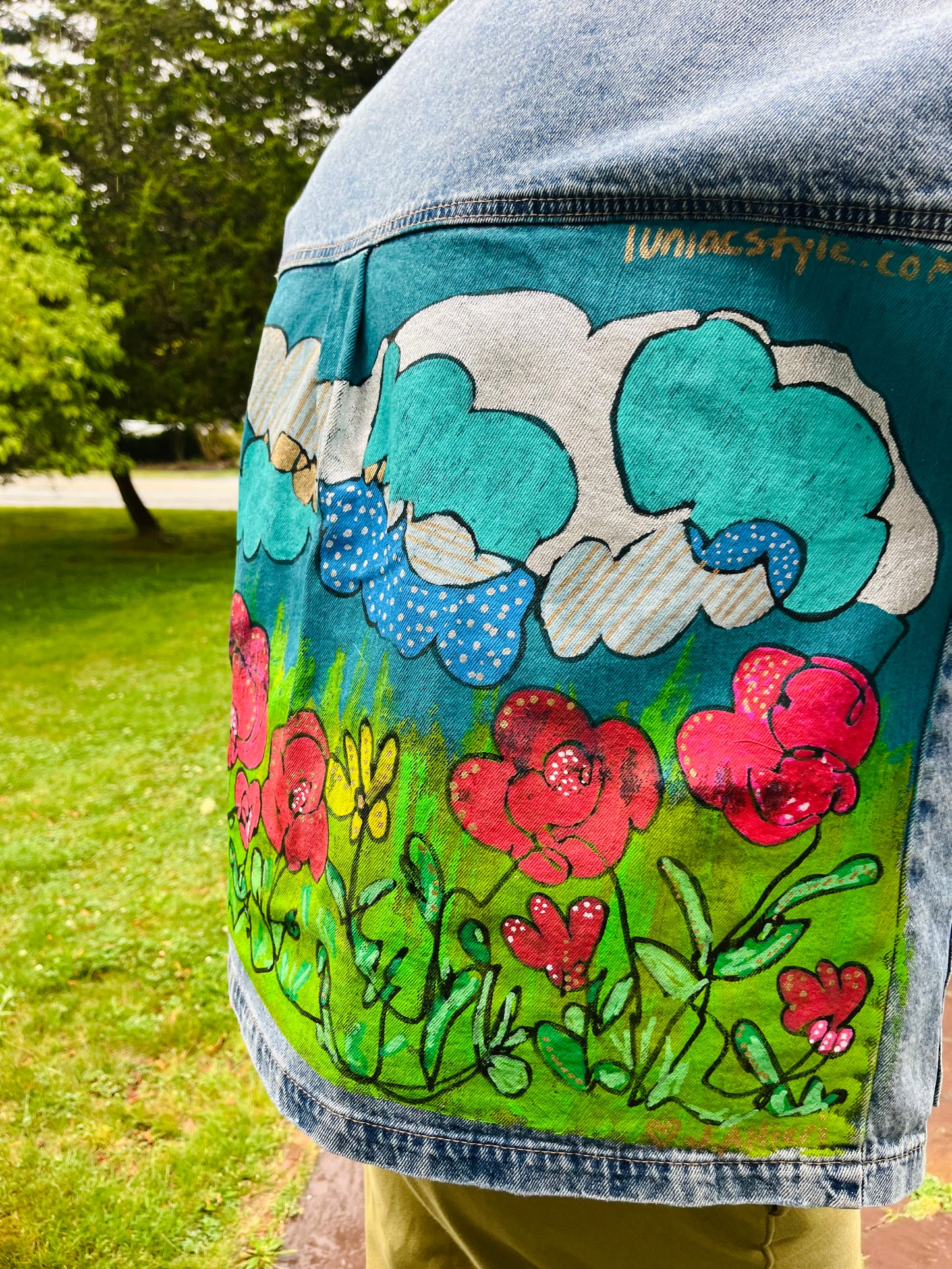 Custom Denim Jacket One Line Landscape one of a kind.