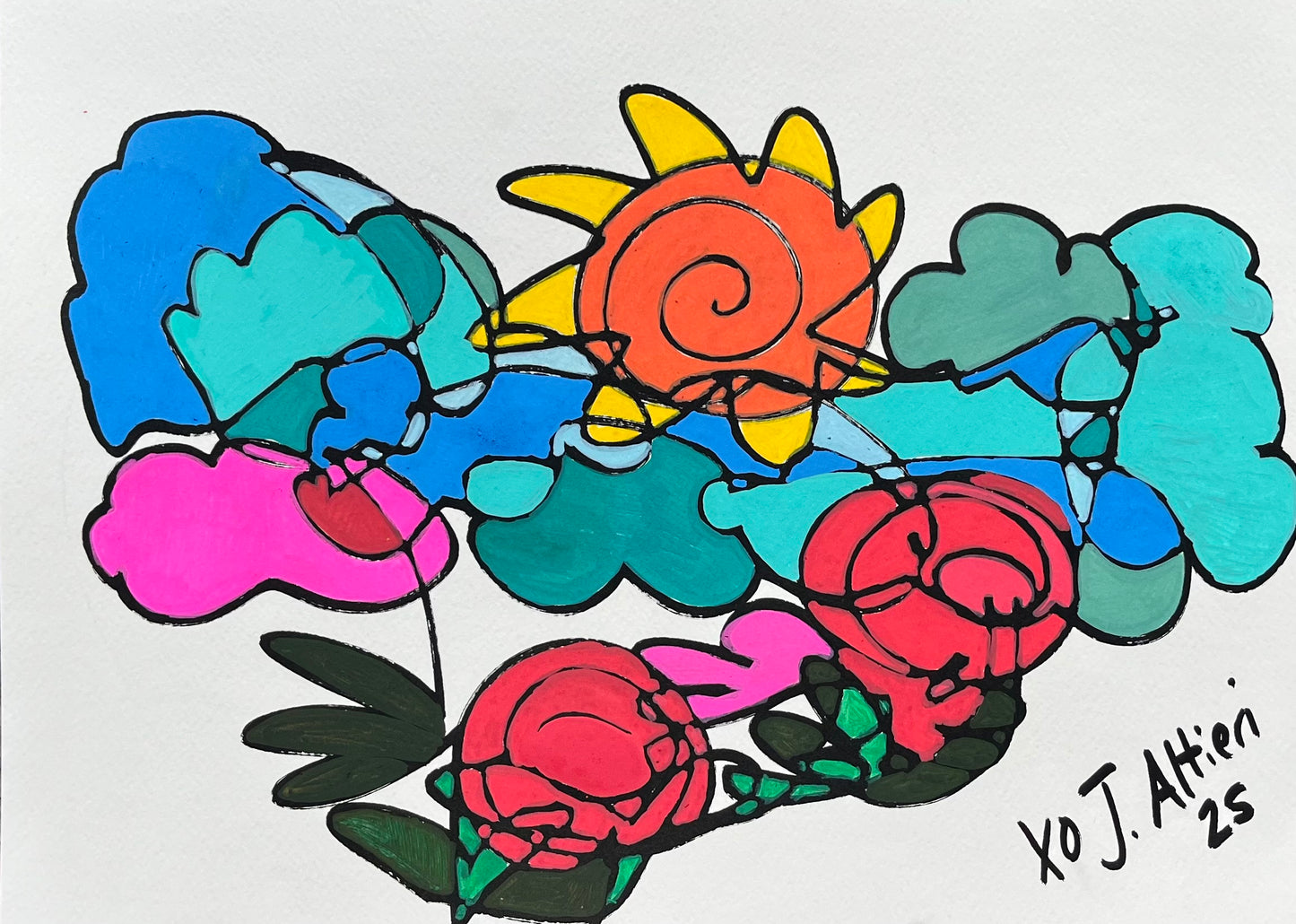 “Summer Skies” One Line Blind Drawing original