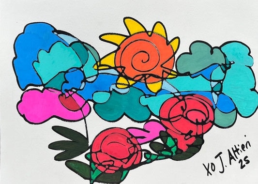 “Summer Skies” One Line Blind Drawing original