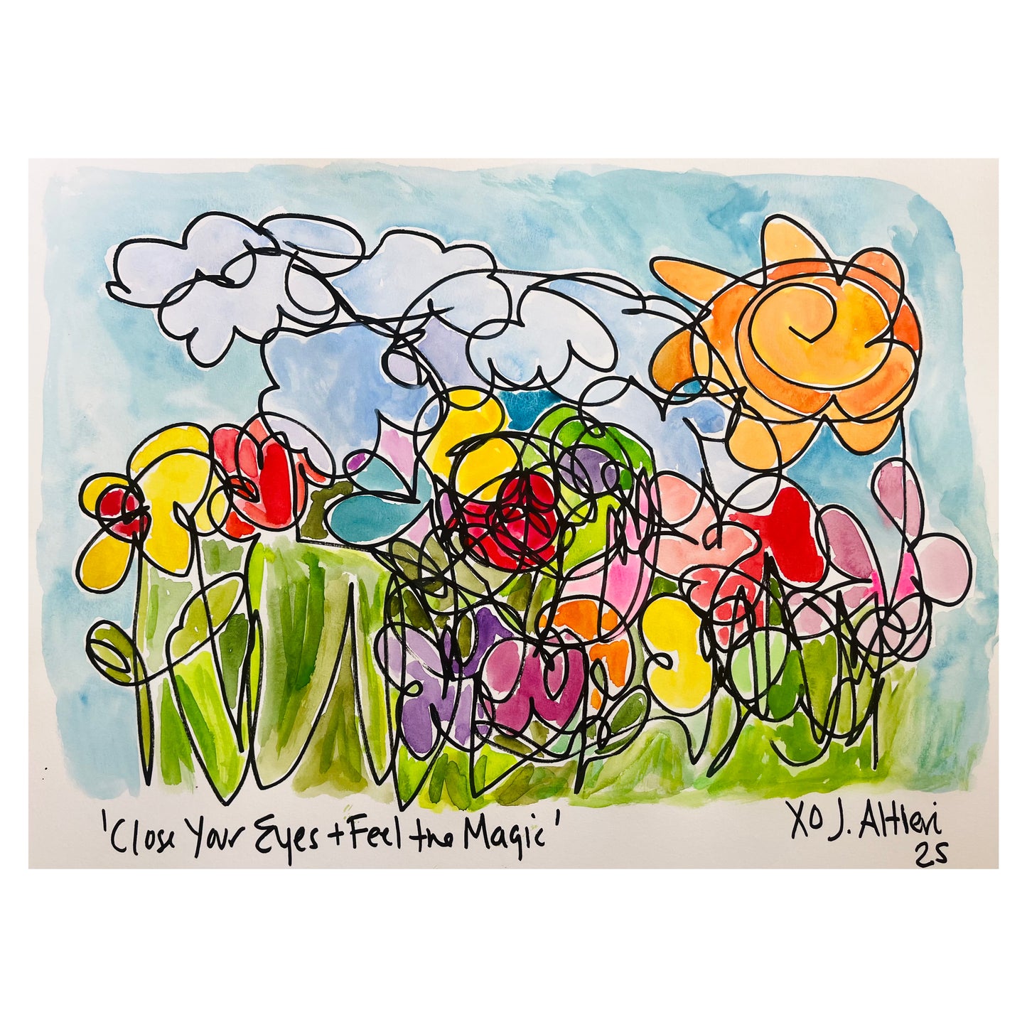 “Close Your Eyes and Feel the Magic” Original one line Blind drawing on paper