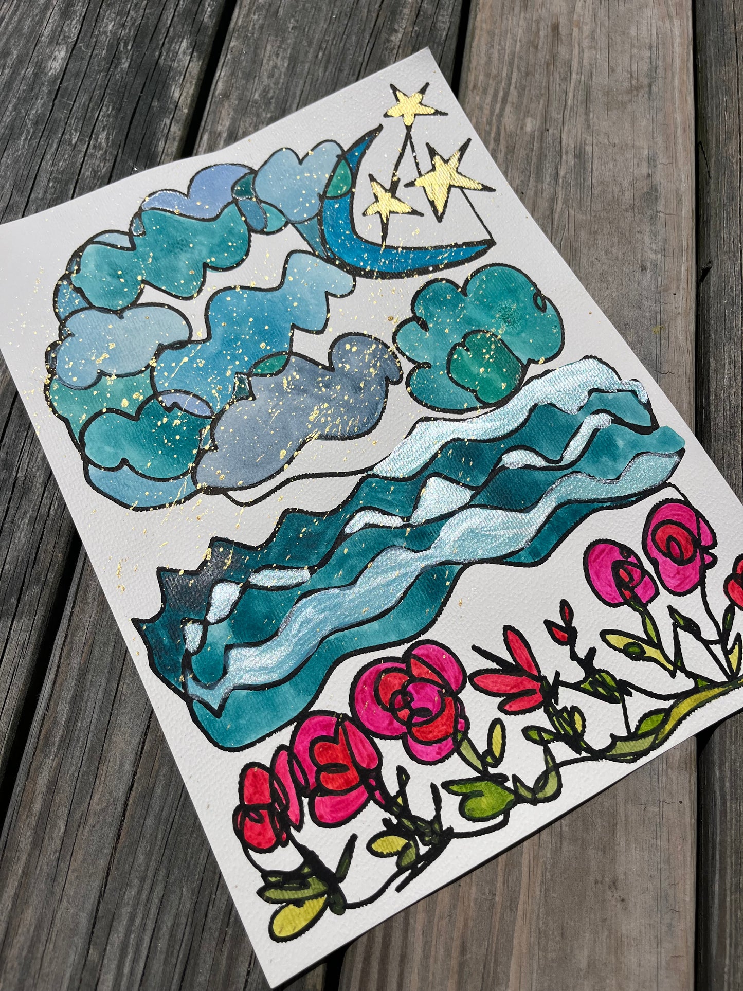 “Dancing Under the Moon” watercolor on paper