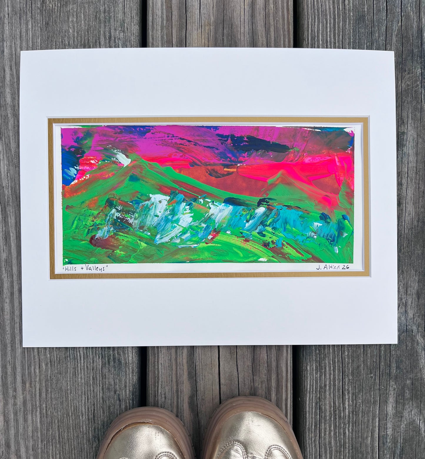 “Hills and Valleys” original painting on paper matted and ready for frame