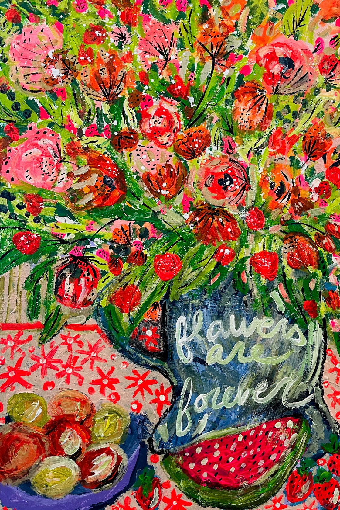 "Fruit + Flowers" Original Painting on Gallery Wrapped Canvas