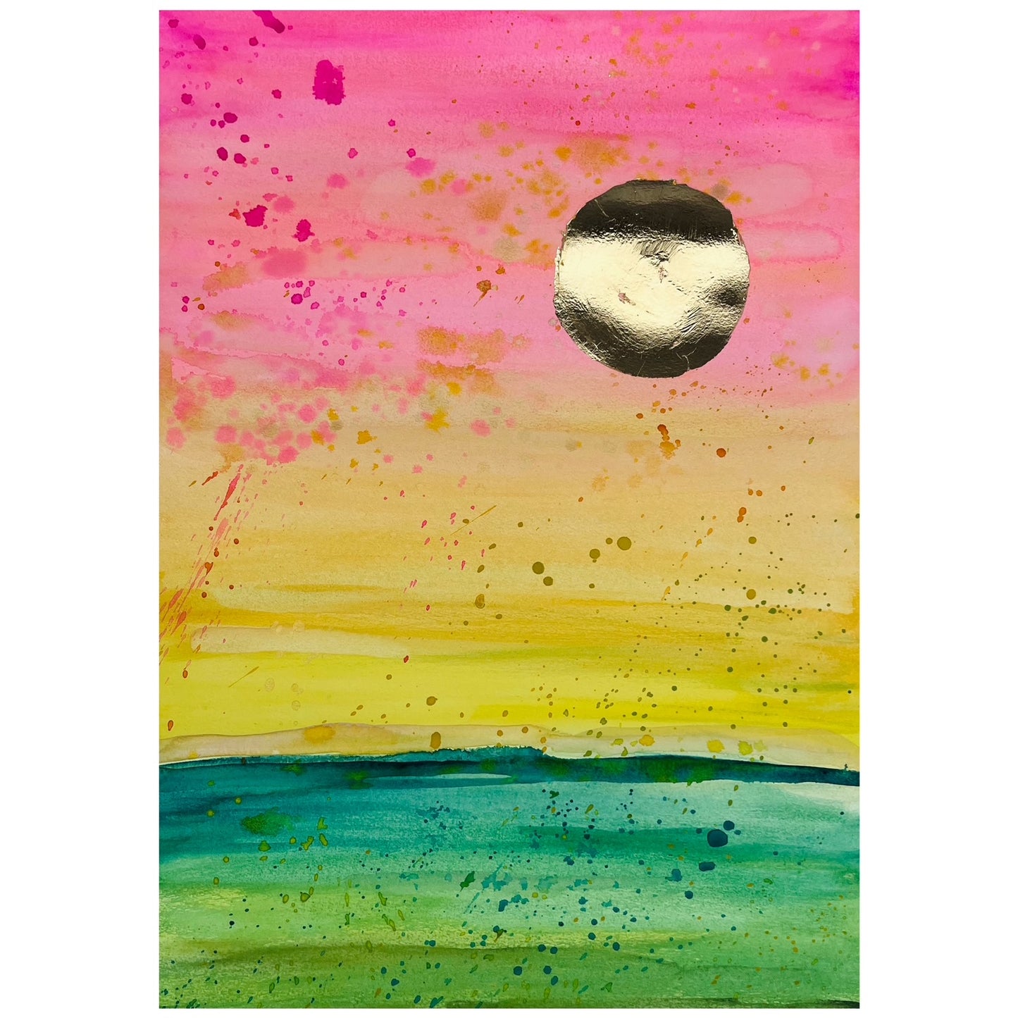 "My Happy Place" Watercolor + Gold leaf on paper